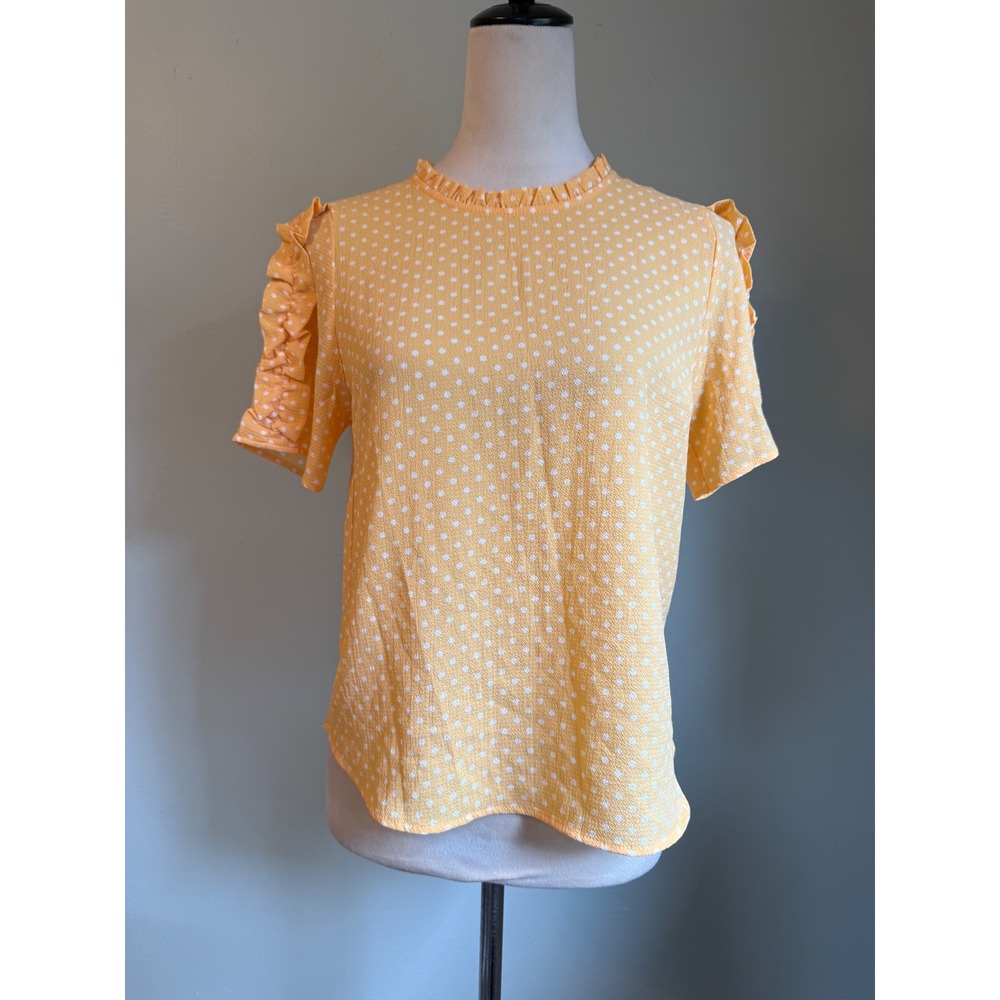 Monteau coquette Yellow Polka Dot Ruffle y2k preppy Blouse Top dainty M NEW boho